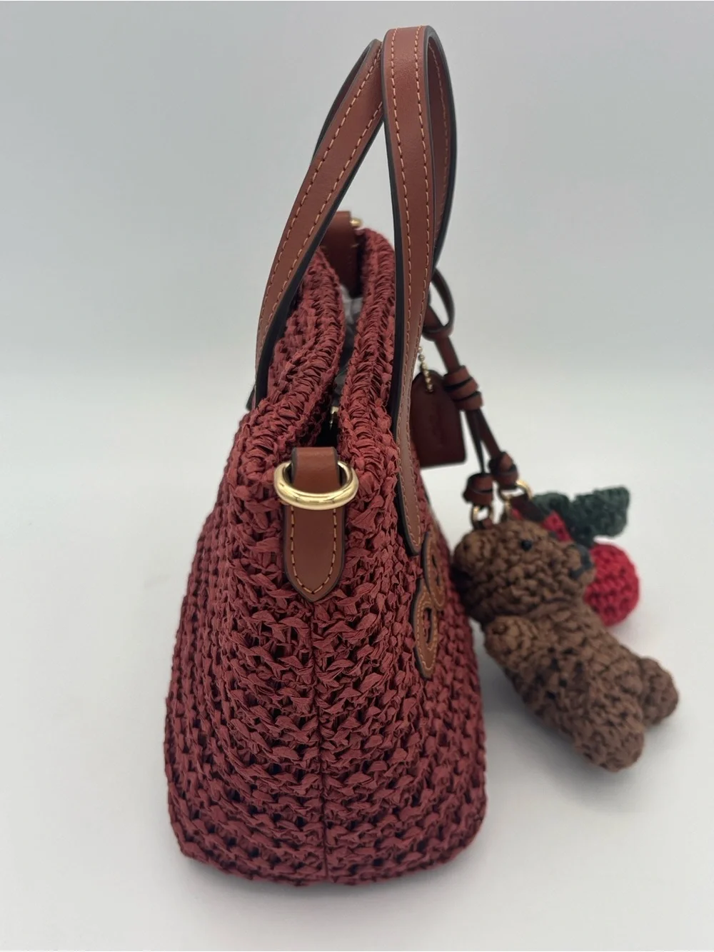 Coach Mini Straw Tote with Charms - Gold/Russet